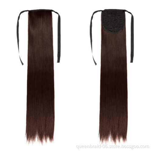 Long Straight Ponytail Hair Extension Tie Up Hair Piece Heat Resisting Fiber Synthetic Pony Tail Dark Brown Hairpiece